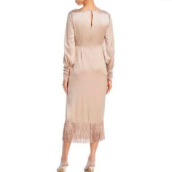 NWT Cinq A Sept Page Fringe Trim Silk Midi Wrap Dress - Picture 2 of 15